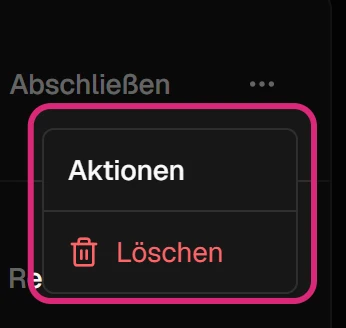 Geöffnetes Menü '…' einer Bewerbung mit 'Löschen'