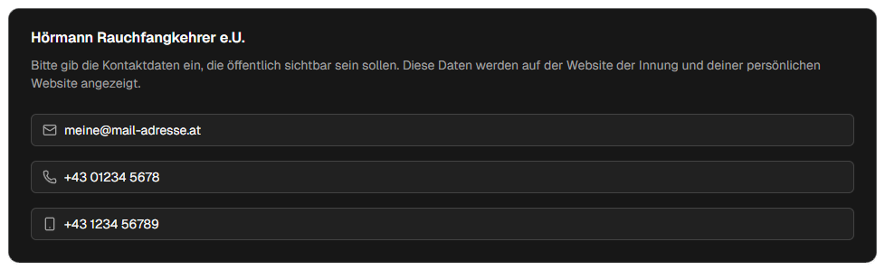 Kontaktdaten-Karte mit Kontaktdaten