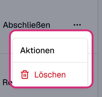 Geöffnetes Menü '…' einer Bewerbung mit 'Löschen'